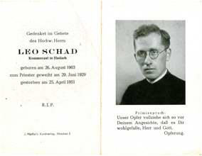 Sterbebildchen Leo Schad *1903 †1951