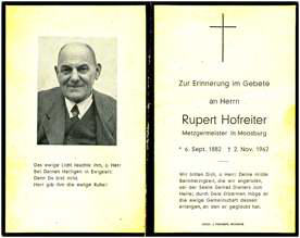 Sterbebildchen Rupert Hofreiter, *1882 †1962