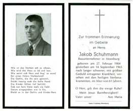 Sterbebildchen Jakob Schuhmann, *1904 †1965
