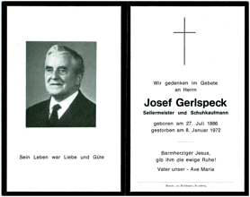 Sterbebildchen Josef Gerlspeck, *1886 †1972