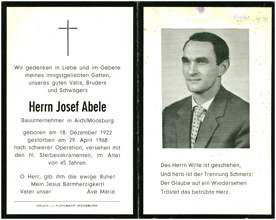 Sterbebildchen Josef Abele, *1922 †1968