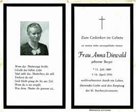 Sterbebildchen Anna Diewald *1889 †1956