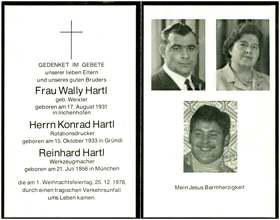 Sterbebildchen Konrad, Wally und Reinhard Hartl, †1978