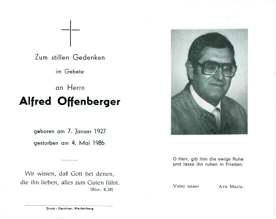 Sterbebildchen Alfred Offenberger, *1927 †1986