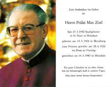 Sterbebildchen Prlat Max Zistl, †1983