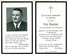 Sterbebildchen Fritz Steidel, *1901 †1961