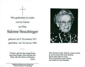 Sterbebildchen Salome Straubinger, *1911 †1994