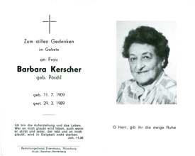 Sterbebildchen Barbara Kerscher, *1909 †1989