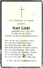 Sterbebildchen Karl Liebl, *1909 †1972