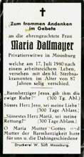 Sterbebildchen Maria Dallmayer, *1853 †1940