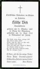 Sterbebildchen Kthe Betz, *1887 †1952