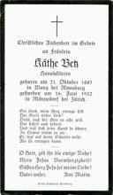 Sterbebildchen K�the Betz, *1887 †1952