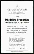 Sterbebildchen Magdalena Bruckmaier, *1880 †1966
