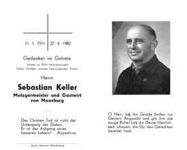 Sterbebildchen Sebastian Keller, *1911 †1982