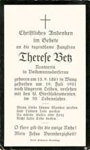 Sterbebildchen Therese Betz, *1878 †1949
