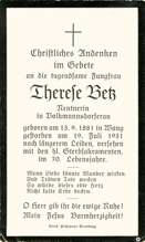Sterbebildchen Therese Betz, *1878 †1949