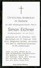 Sterbebildchen Simon Eichner, *1875 †1959