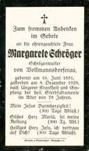 Sterbebildchen Margarete Schrger, *1851 †1929