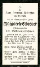 Sterbebildchen Margarete Schrger, *1851 †1929