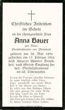 Sterbebildchen Anna Bauer, *1894 †1954