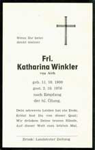 Sterbebildchen Katharina Winkler, *1900 †1976
