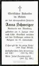 Sterbebildchen Anna Schweiger, *1864 †1942
