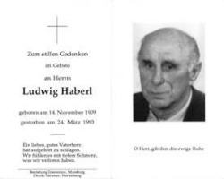 Sterbebildchen Ludwig "Wigg" Haberl, *1909 †1993