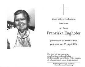 Sterbebildchen Franziska "Fanny" Enghofer, *1915 †1996