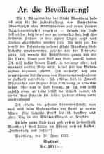 Moosburg, Bürgermeister Dr. Müller in der Moosburger Zeitung vom 30. Juni 1933 An die Bevölkerung !