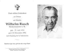 Sterbebildchen Wilhelm Rusch, *1912 †1992