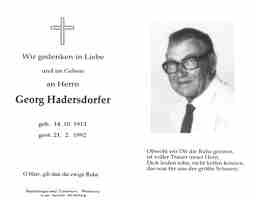 Sterbebildchen Georg Hadersdorfer, *1913 †1992