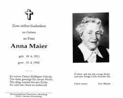 Sterbebildchen Anna Maier, *1911 †1992