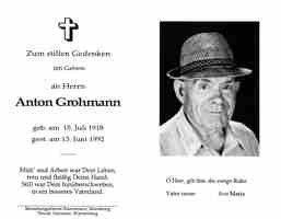 Sterbebildchen Anton Grohmann, *1918 †1992