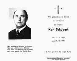 Sterbebildchen Karl Schubert, *1922 †1991