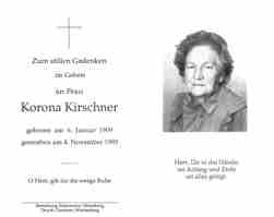 Sterbebildchen Korona Kirschner, *1909 †1993