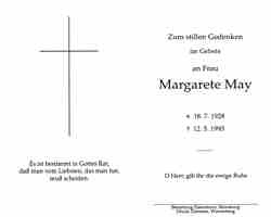 Sterbebildchen Margarete May, *1928 †1993