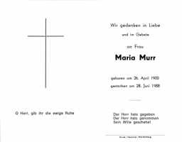 Sterbebildchen Maria Murr, *1900 †1988