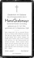Sterbebildchen Hans Grabmayr, *1906 †1948
