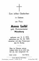 Sterbebildchen Anna Loibl, *1915 †1979