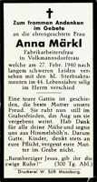 Sterbebildchen Anna M�rkl, *1896 †1940