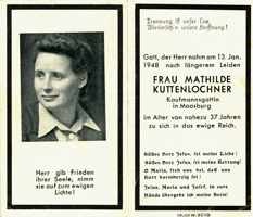 Sterbebildchen Mathilde Kuttenlochner, *1911 †1948