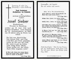 Sterbebildchen Josef Sieber, *1882 †1946