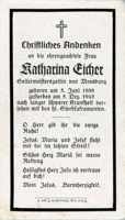 Sterbebildchen Katharina Eicher, *1888 †1943