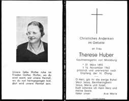Sterbebildchen Therese Huber, *1893 †1962