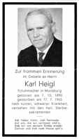 Sterbebildchen Karl Heigl, *1890 †1965