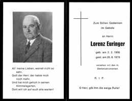 Sterbebildchen Lorenz Euringer, *1906 †1979