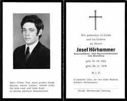 Sterbebildchen Josef Hrhammer, *1951 †1978