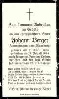 Sterbebildchen Johann Berger, *1896 †1954