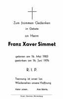 Sterbebildchen Franz Xaver Simmet, *1903 †1976