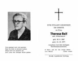 Sterbebildchen Therese Reif, *1897 †1977
